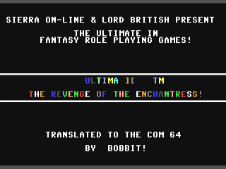 Ultima II Revenge of the Enchantress title screen for Commodore 64